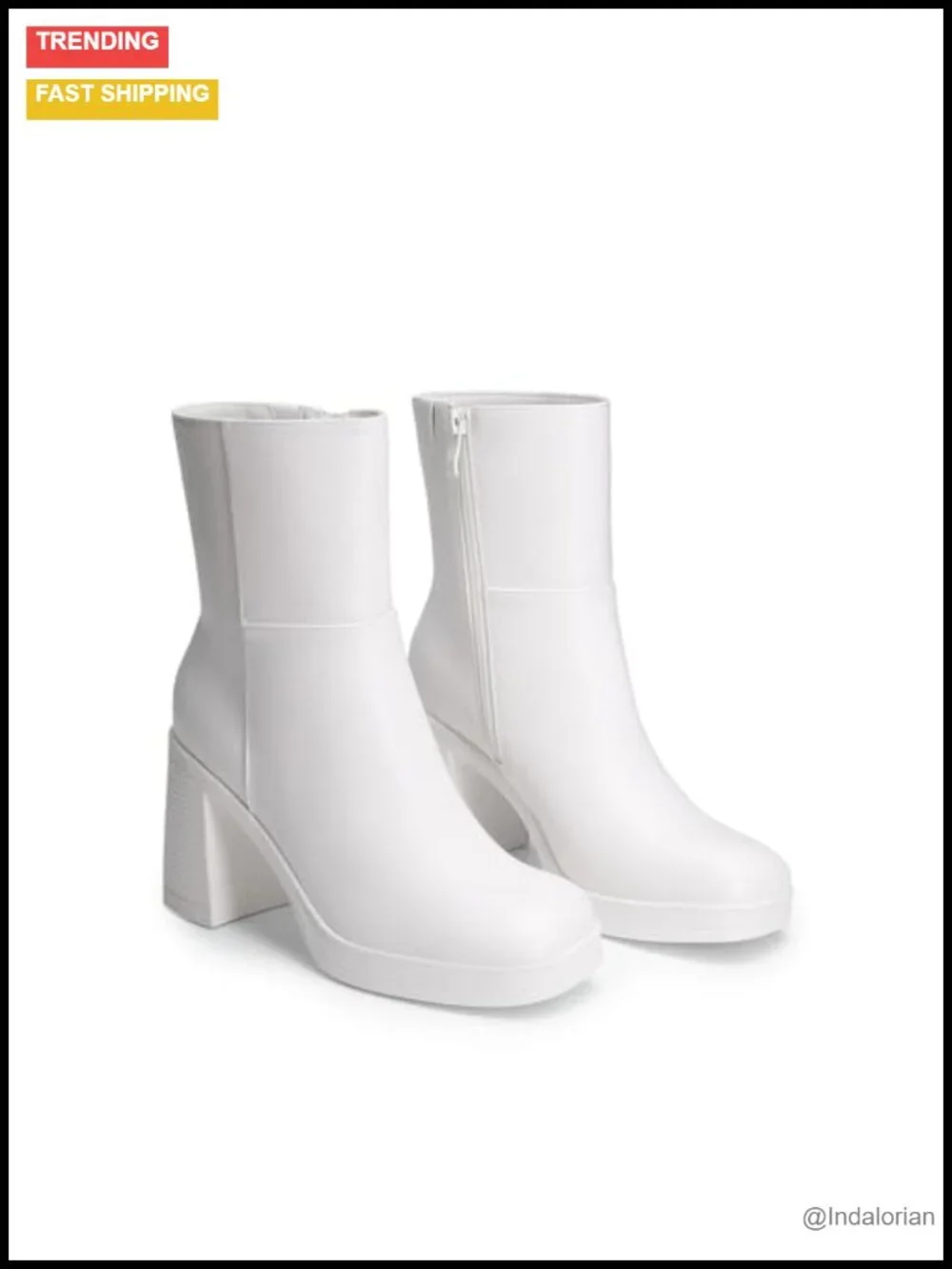 Women's Square Toe Platform Ankle Boots with Side Zipper, Faux Leather High